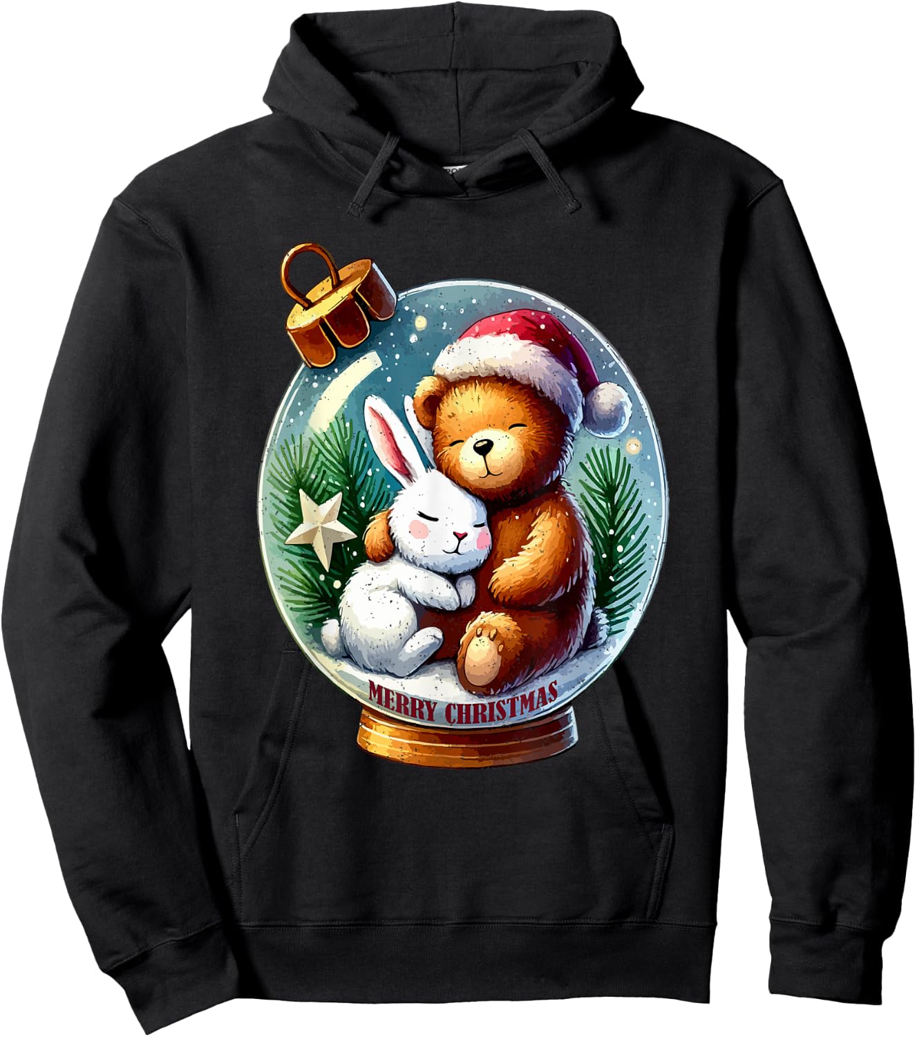 Bunny Bear Snowball Christmas Cute X-mas Festive Holiday Hoodie - Hoodie | Black