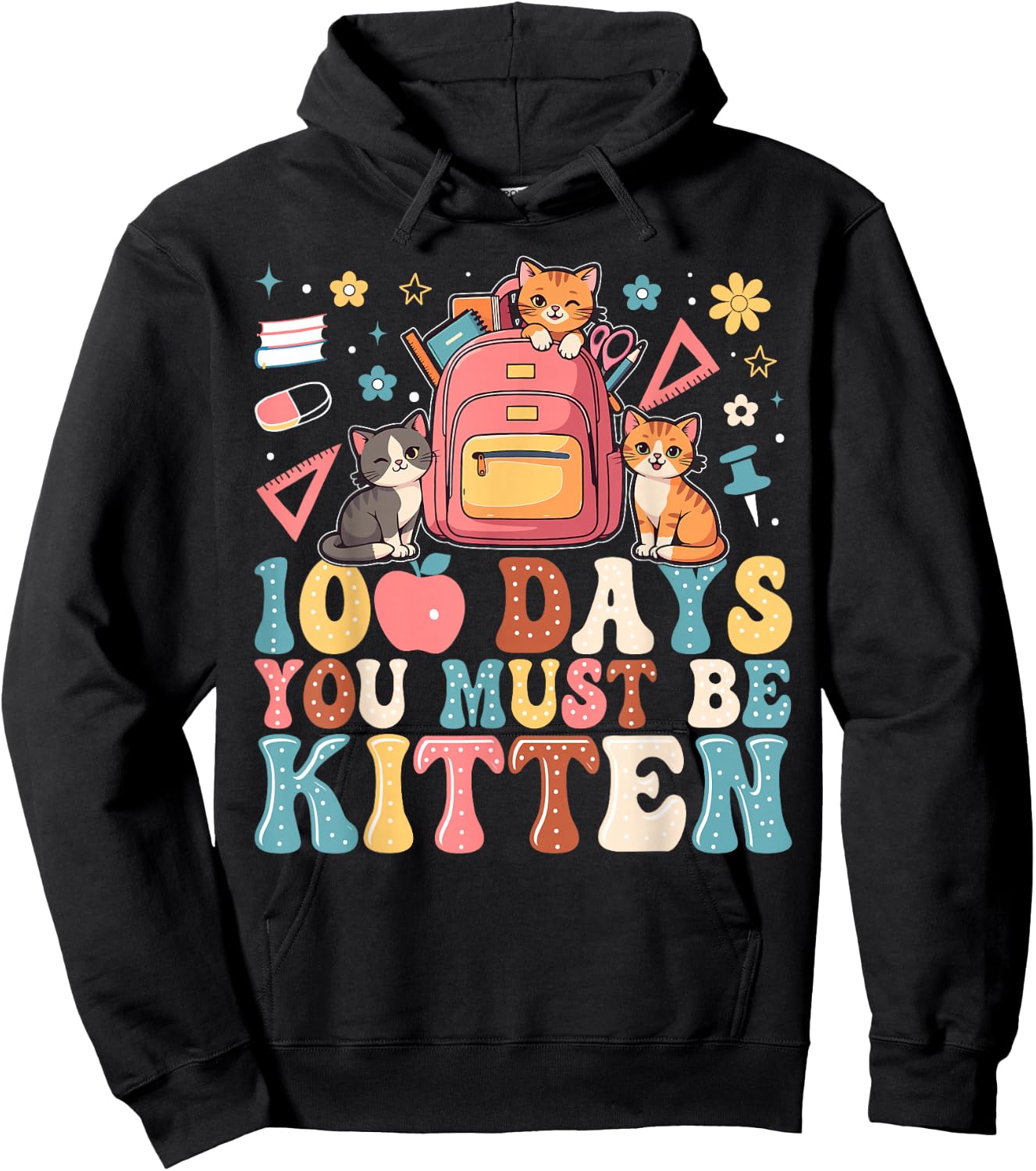 100th Day of School Cat You Must Be Kitten Student Kids Hoodie - Hoodie | Black