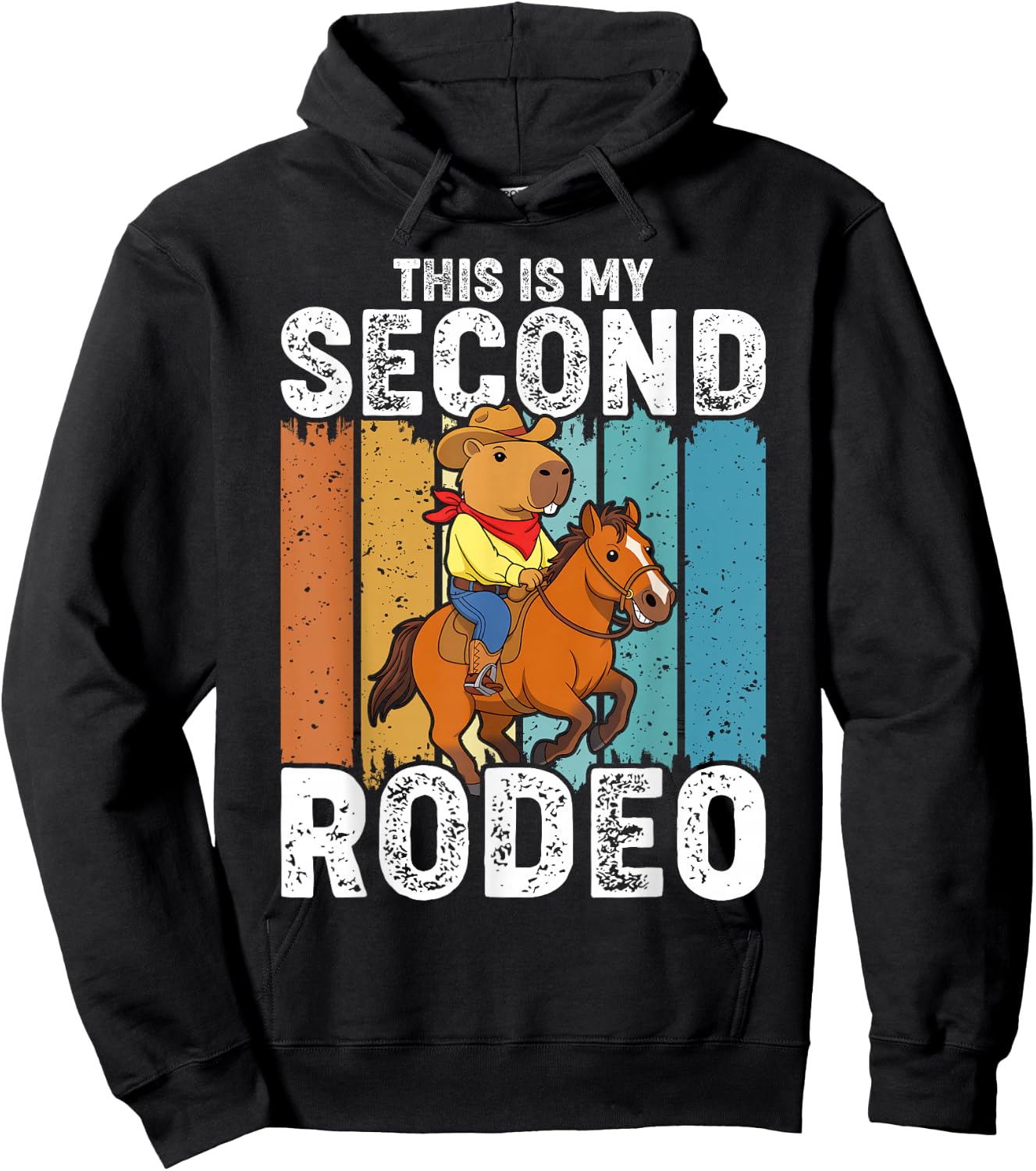 Vintage This is My Second Rodeo Capybara Cowboy Hoodie - Hoodie | Black