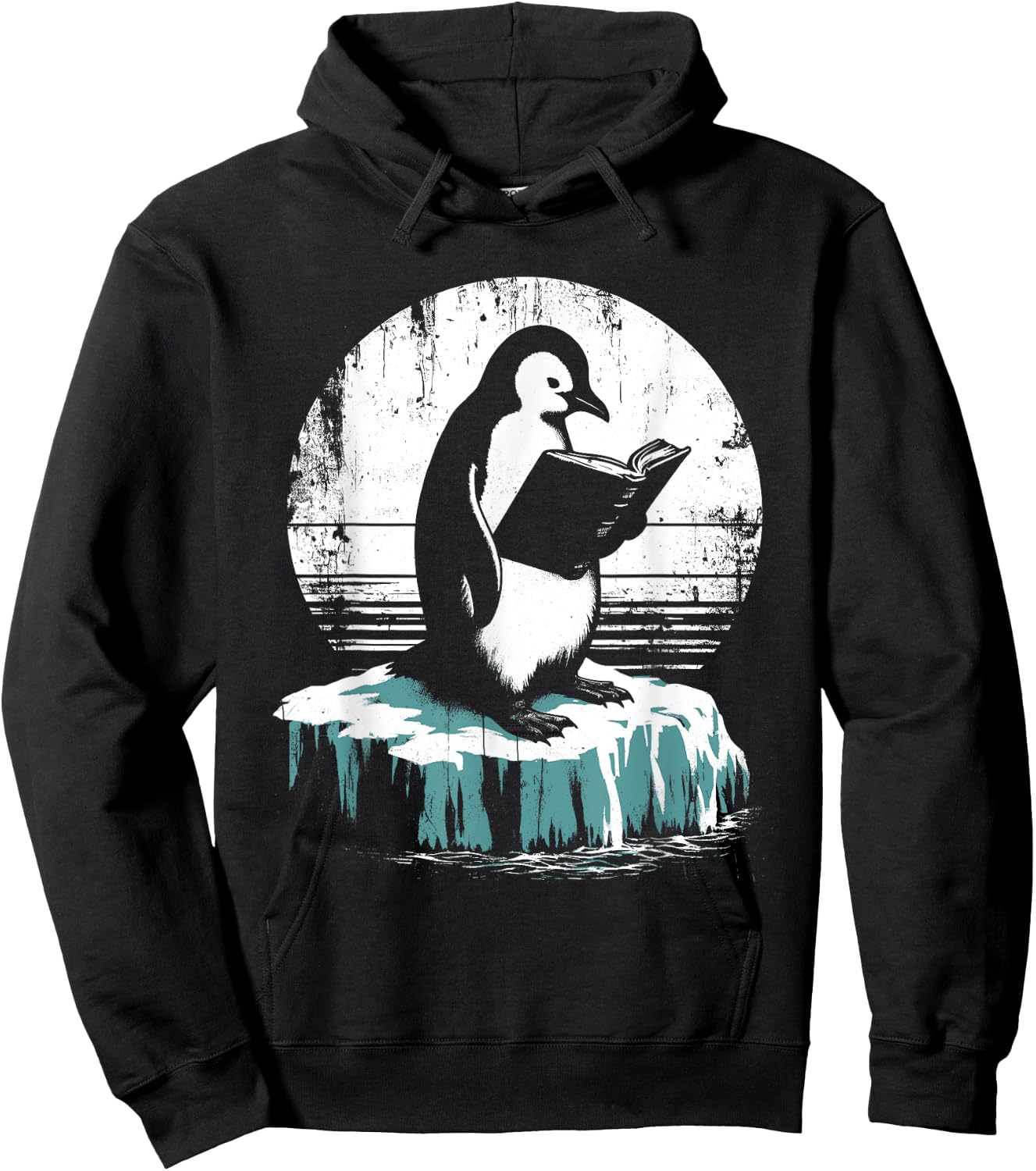 Penguin Reading A Book - Vintage Graphic Bookworm Lover Hoodie - Hoodie | Black