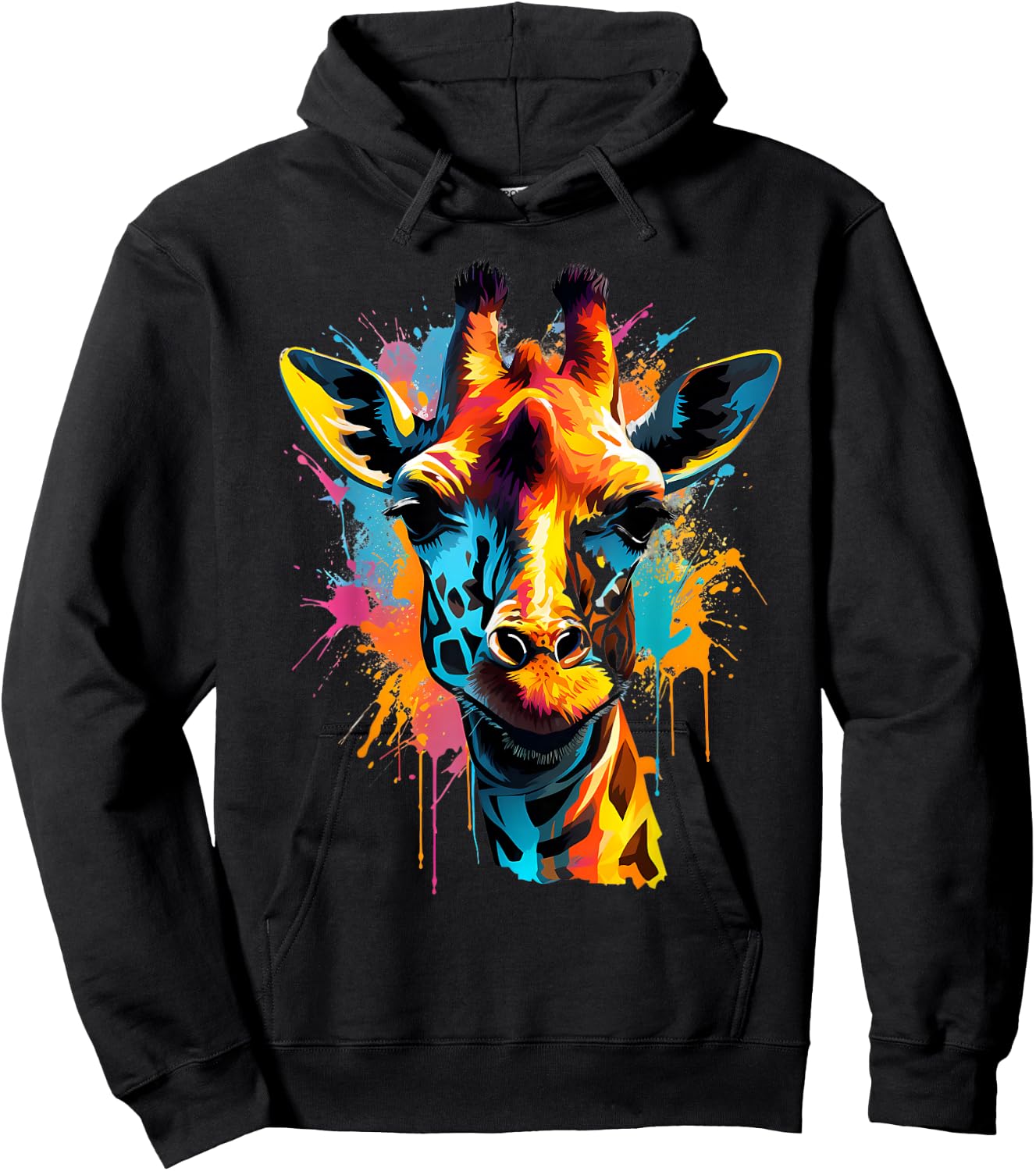 Giraffe Artwork Wildlife Savanna Portrait Colorful Splash Hoodie - Hoodie | Black