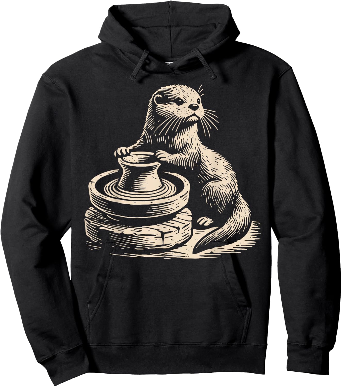 Retro Cute Otter At Pottery Wheel Throwing Ceramic Artist Hoodie - Hoodie | Black