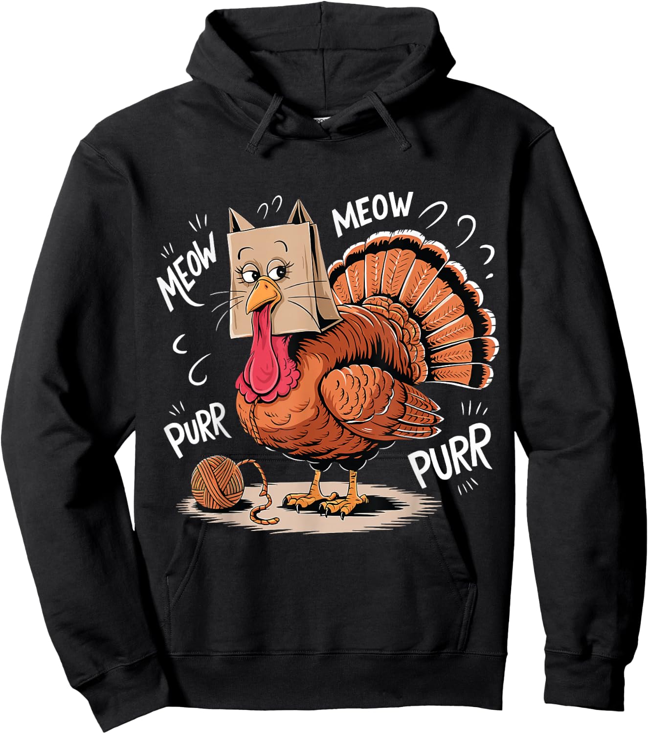 Thanksgiving Turkey Meow I'm a Cat Funny Thanksgiving Hoodie - Hoodie | Black