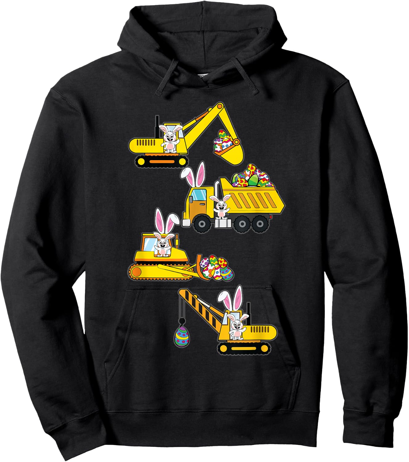 Bunny Egg Hunting Heavy Equipment Easter Construction Boys Hoodie - Hoodie | Black