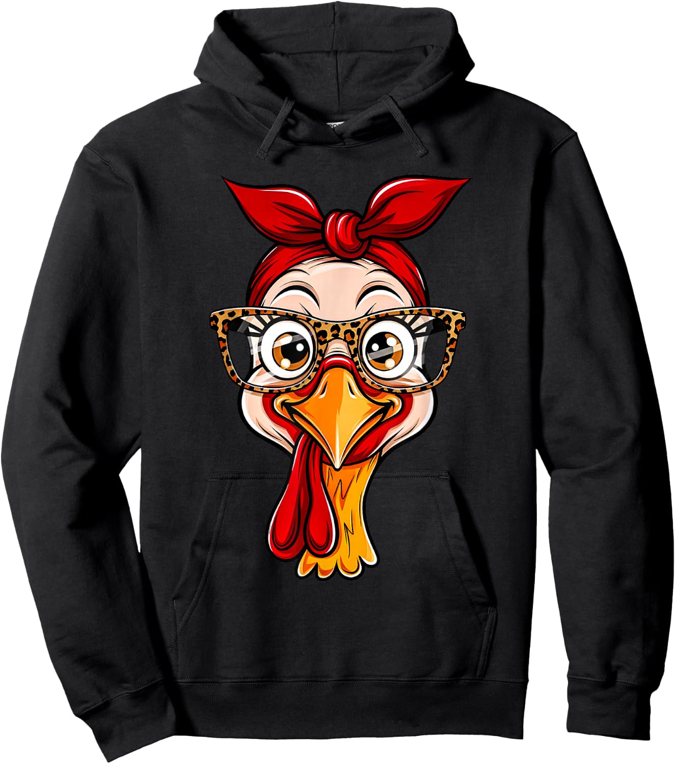 Thanksgiving Turkey Face Leopard Print Glasses Women Girls Hoodie - Hoodie | Black