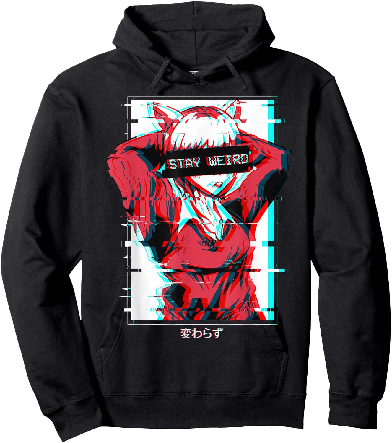 Stay Weird Anime Girl Japanese Vaporwave Aesthetic Waifu Hoodie - Hoodie | Black