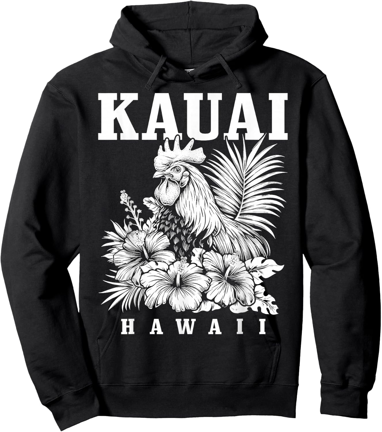Kauai Hawaii Chicken Hawaiian Hibiscus Flowers Vintage Hoodie - Hoodie | Black
