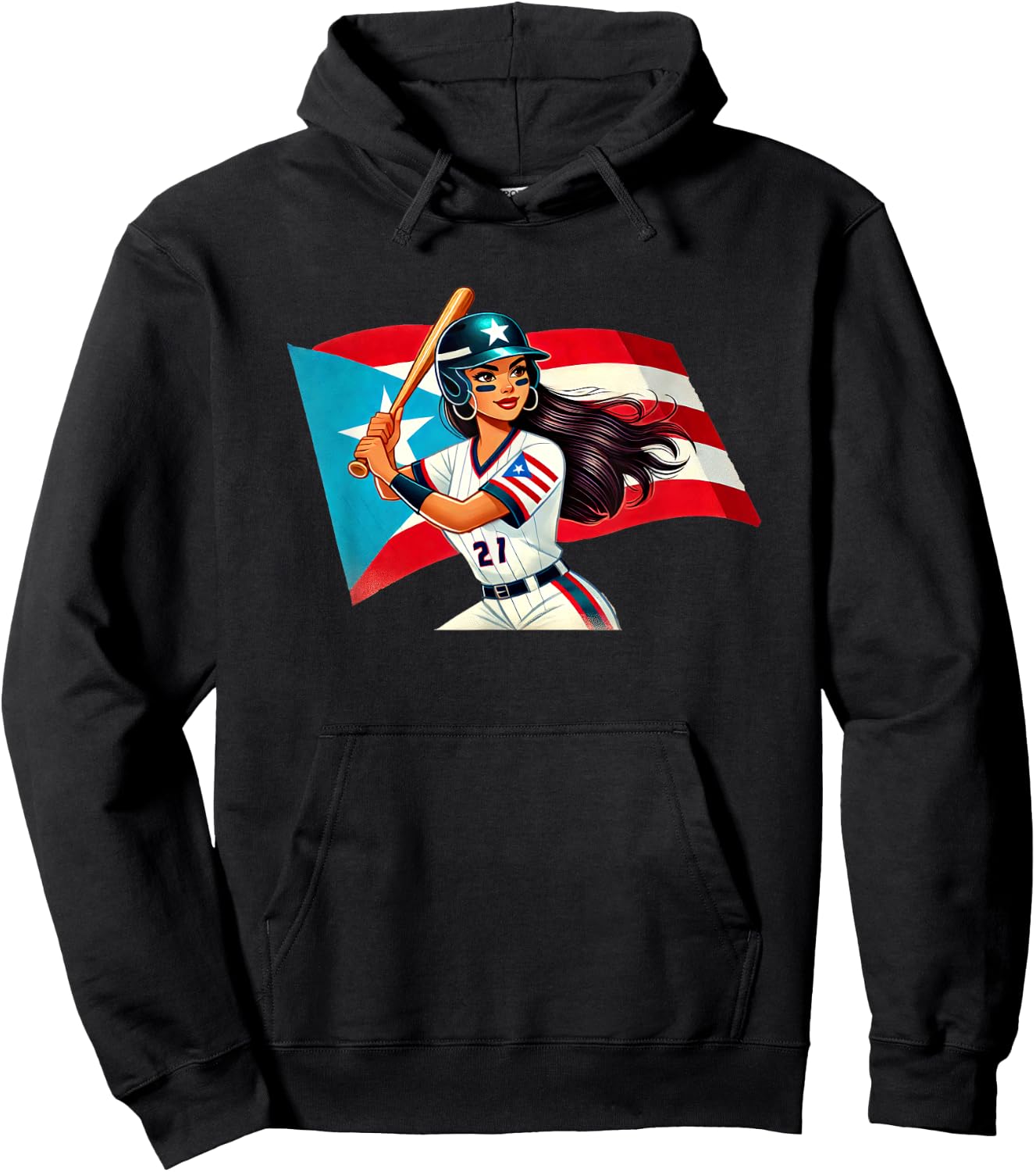 Puerto Rico Softball Baseball Boricua Flag Bat Helmet Hoodie - Hoodie | Black