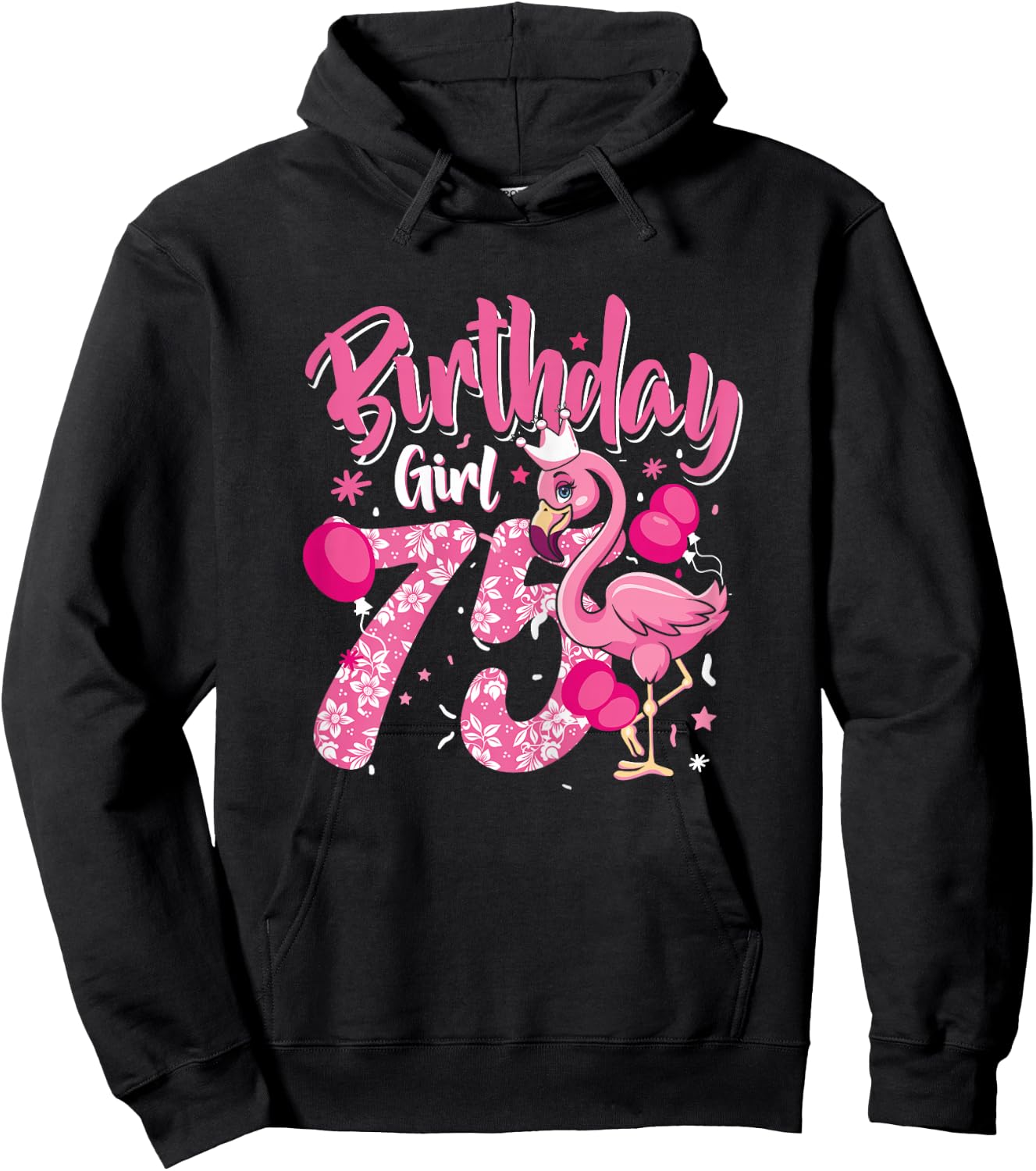 75th Birthday Gift Flamingo Fan 75 Year Old Women 75th Bday Hoodie - Hoodie | Black