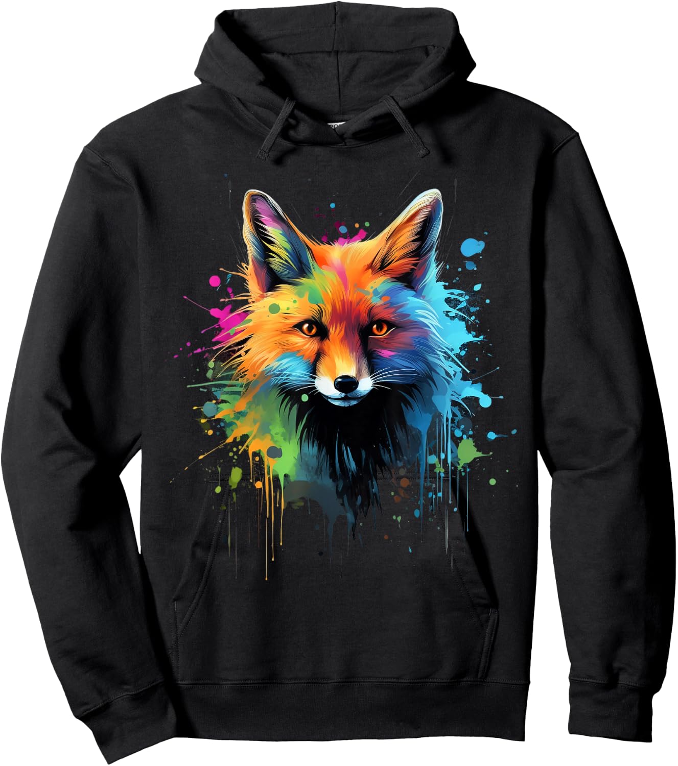 Cool Fox on colorful painted Fox Hoodie - Hoodie | Black