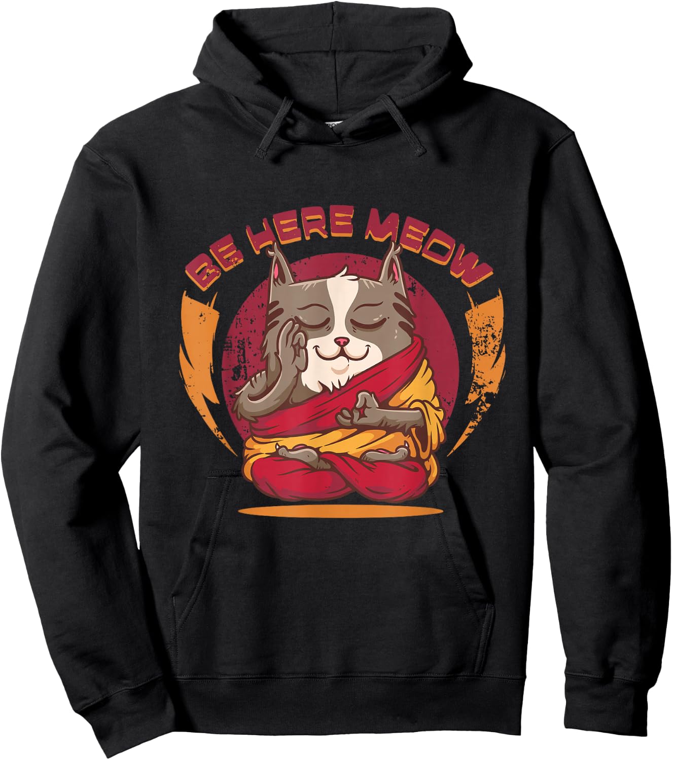Be Here Meow Cat Doing Yoga Cat Lover Meditation Cat Owner Hoodie - Hoodie | Black