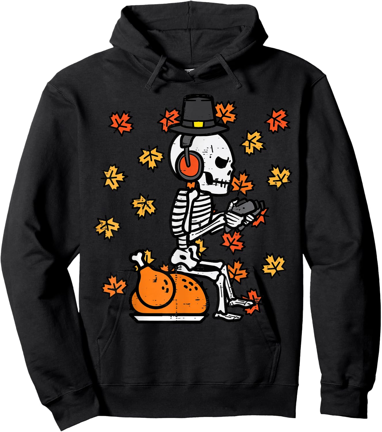 Thanksgiving Skeleton Gamer Turkey Day Fall Men Boys Kids Hoodie - Hoodie | Black