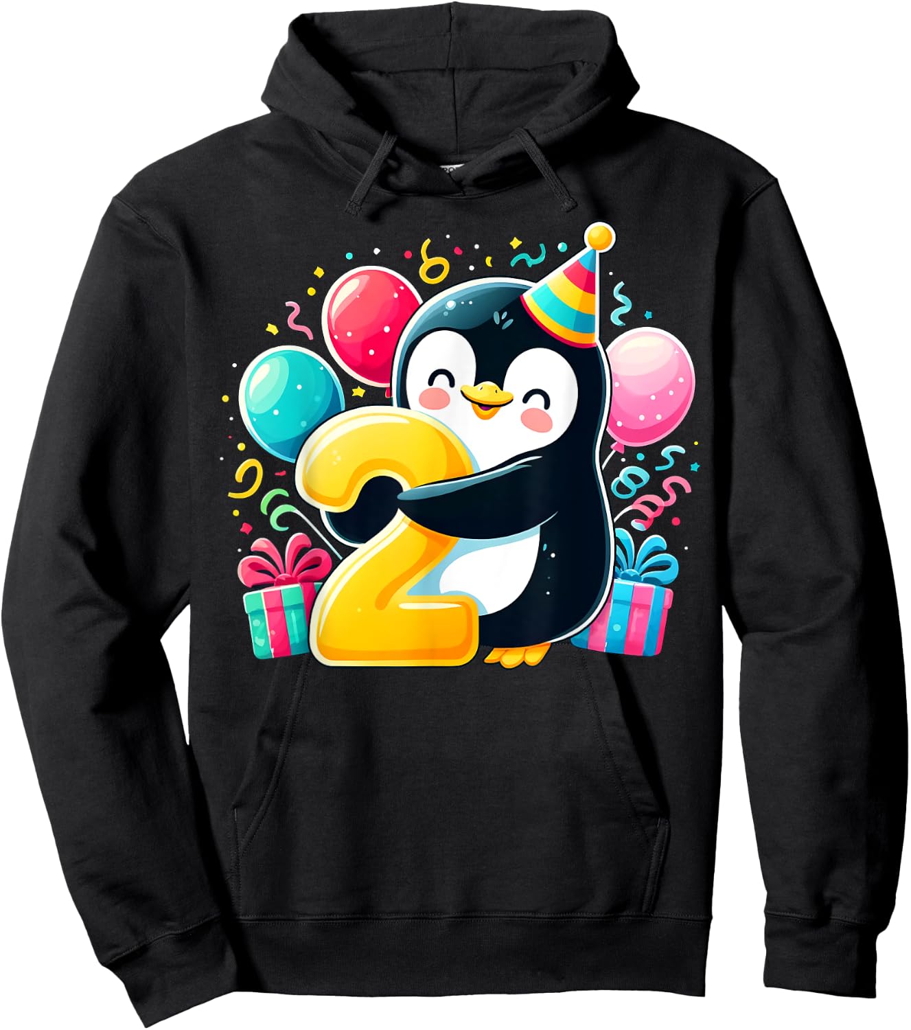 Bday second Boys, Girls, Kids age two 2nd birthday Penguin Hoodie - Hoodie | Black