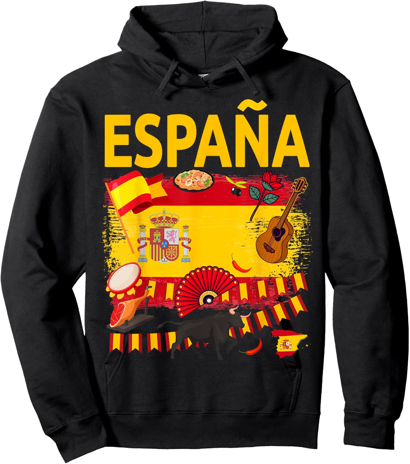 Spanish Flag Outfit Idea for Children Española and Spanish Flag Hoodie - Hoodie | Black