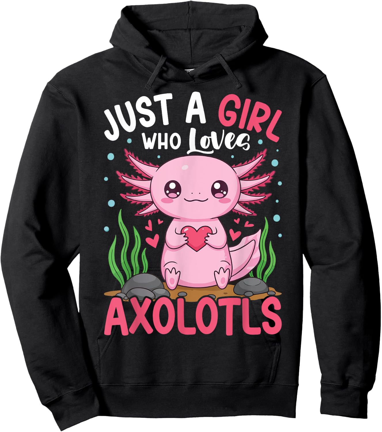 Just A Girl Who Loves Axolotls Cute Kawaii Kids Teen Girls Hoodie - Hoodie | Black