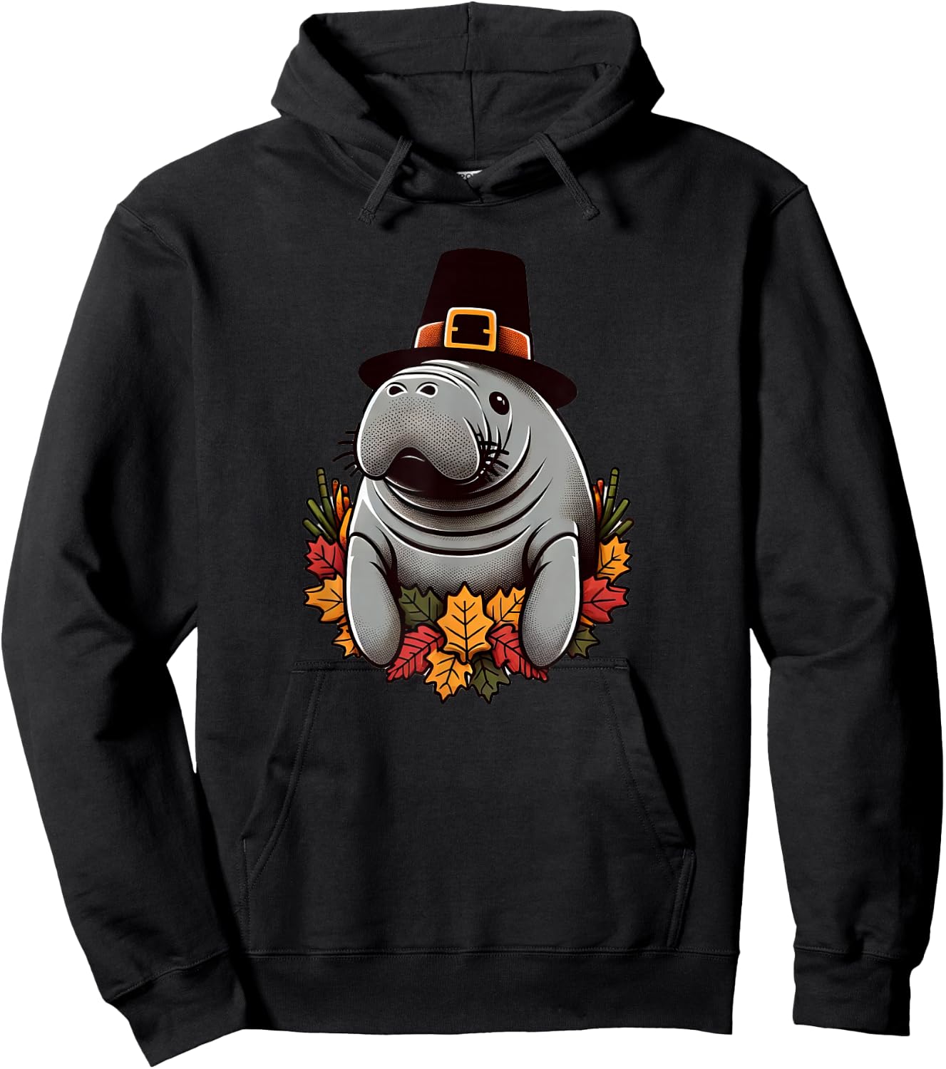 Thanksgiving Manatee Pilgrim Hat Sea Cow Autumn Fall Hoodie - Hoodie | Black