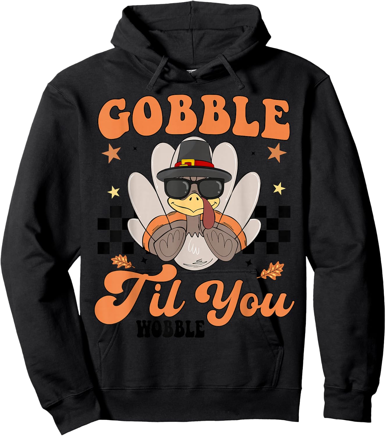 Cute Gobble Til You Wobble Boy Toddler Turkey Thanksgiving Hoodie - Hoodie | Black