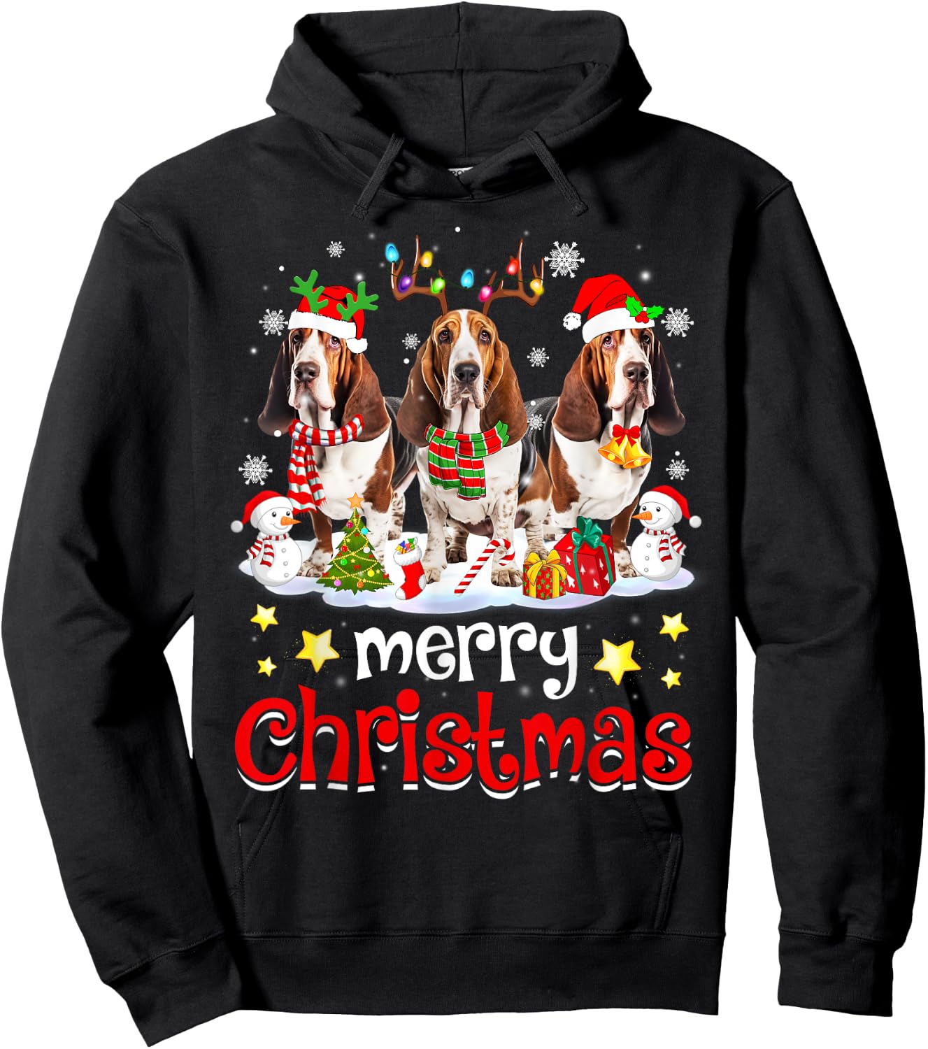 Basset Hound Christmas with Decorations Xmas Hoodie - Hoodie | Black