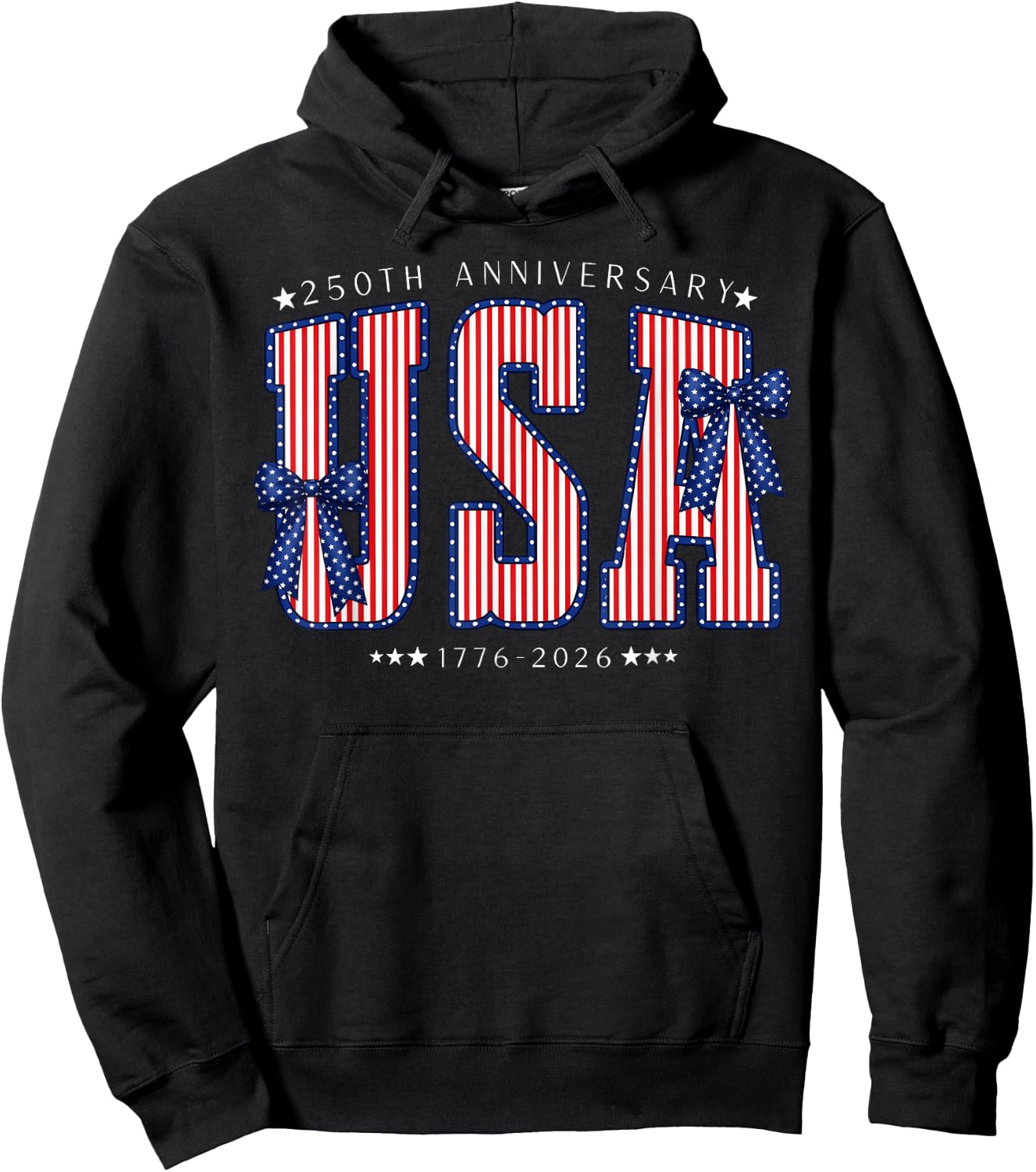 USA 1776 2026 Polka dots with Bows America 250th Anniversary Hoodie - Hoodie | Black