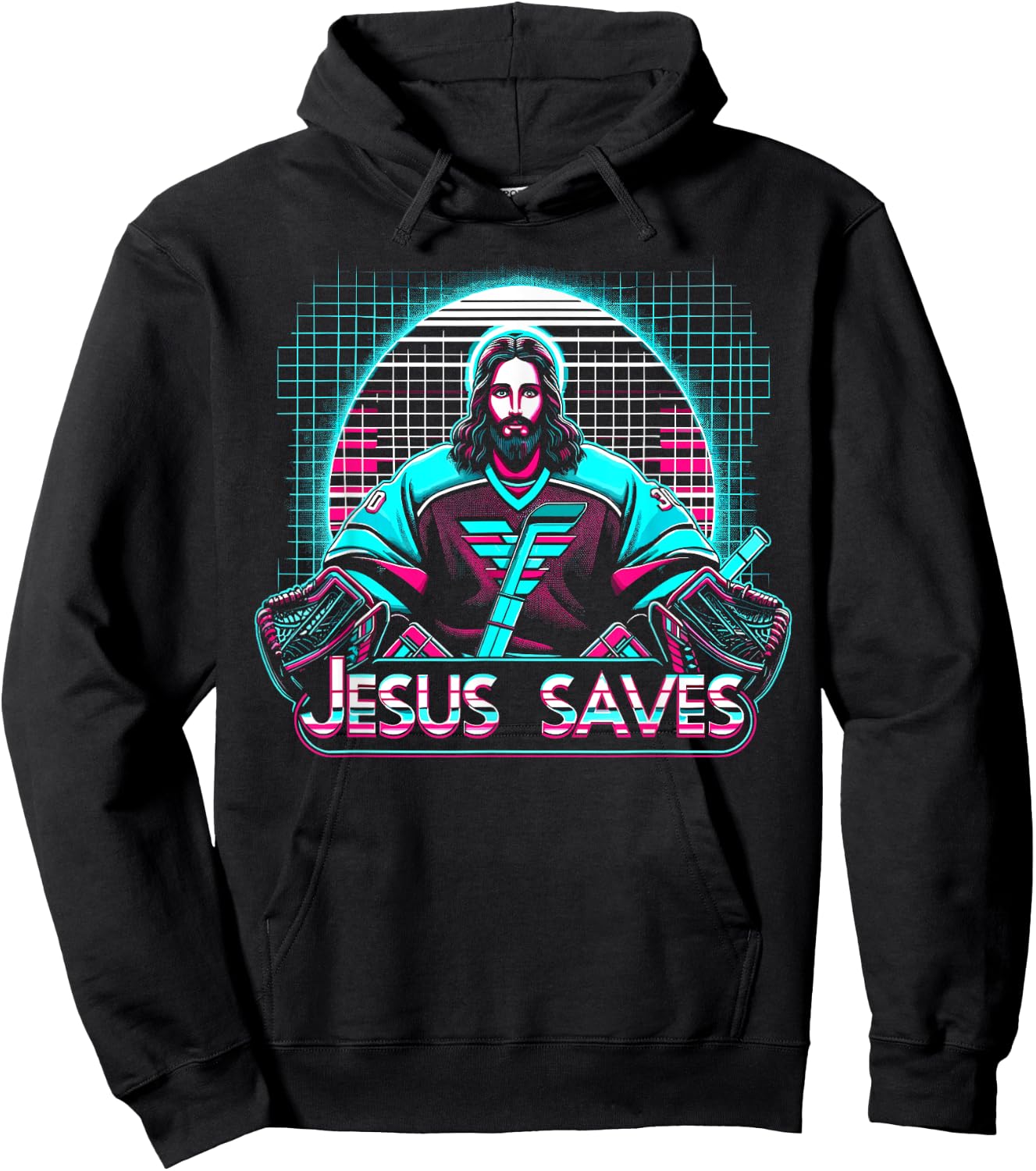 Vaporwave Jesus Saves Ice Hockey Goalie Hoodie - Hoodie | Black