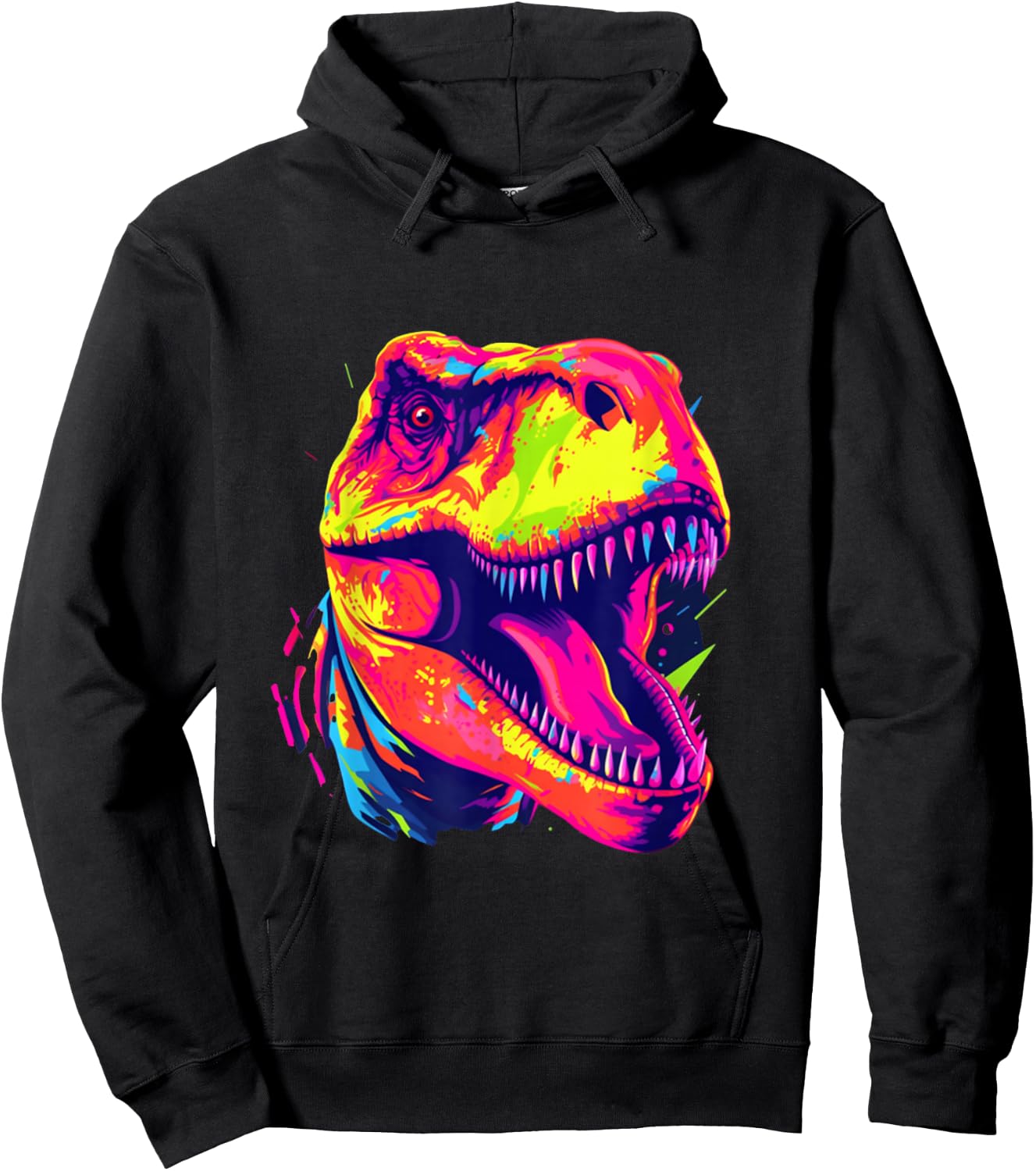Cute T Rex Neon Brignt Design with Dino T Rex , black Hoodie - Hoodie | Black
