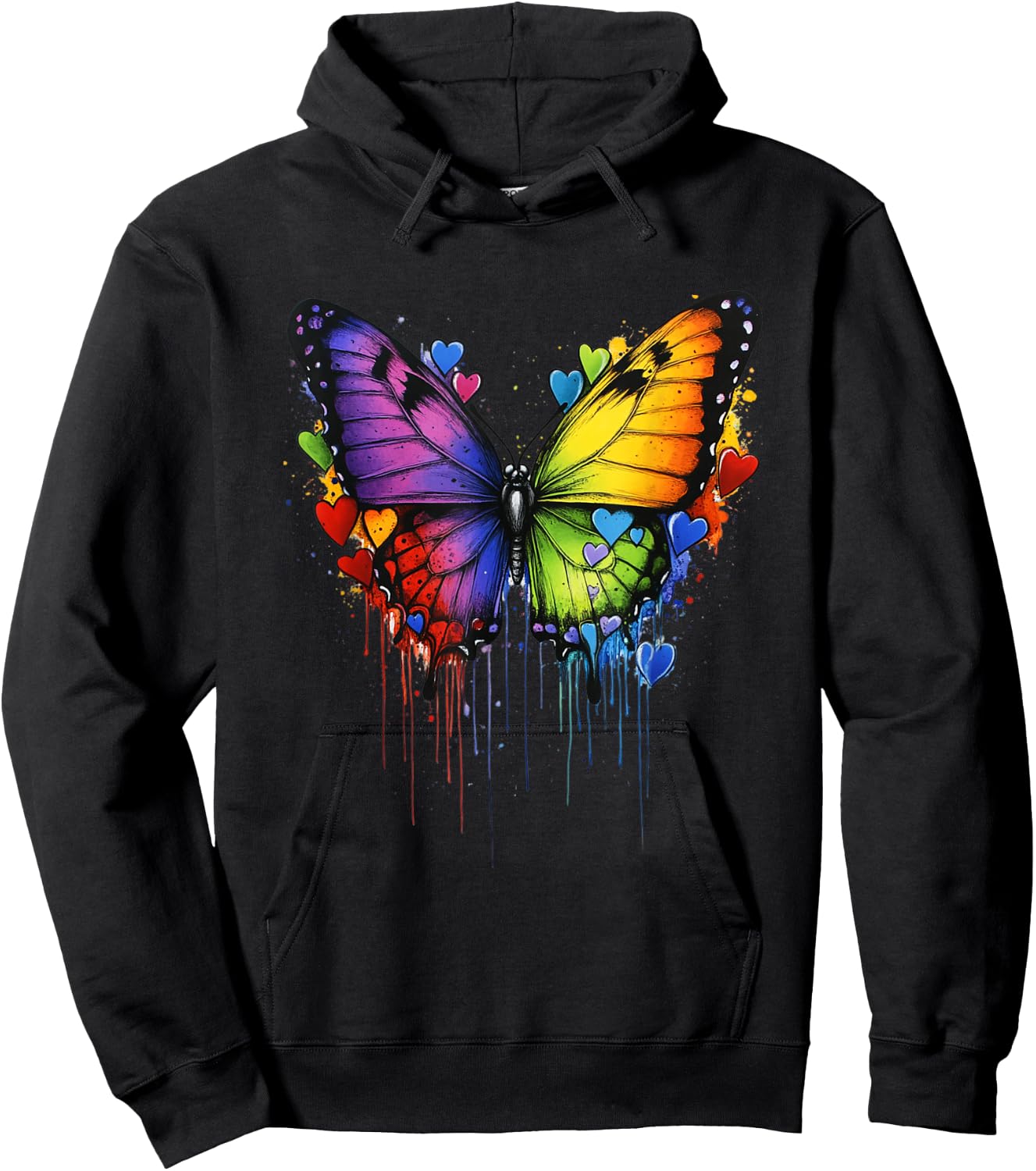 Colorful Butterfly Hearts Graphic Men Women Valentines Day Hoodie - Hoodie | Black