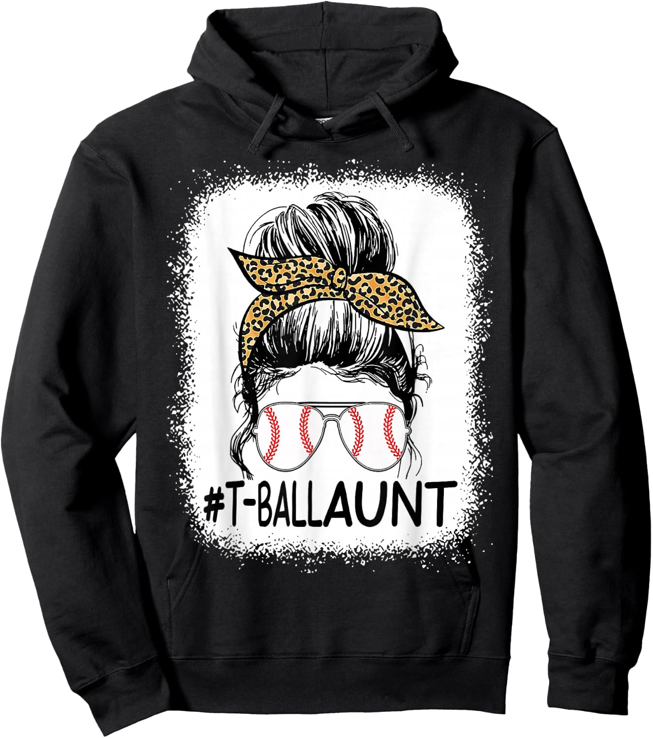 Bleached T-ball Aunt Life Messy Bun Leopard Baseball Hoodie - Hoodie | Black