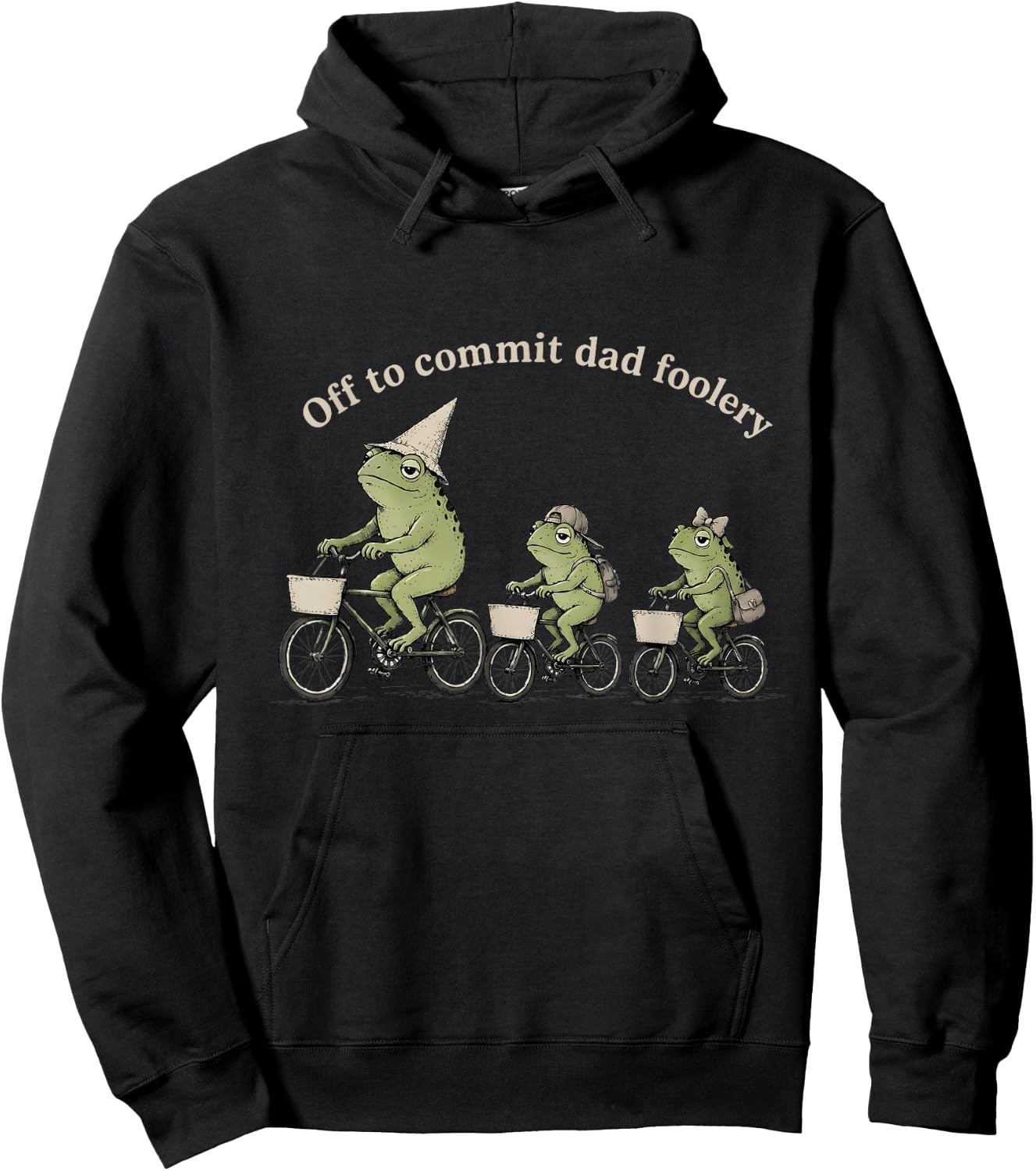 Funny Off to Commit Dad Foolery Frogs Riding Bicycle Theme Hoodie - Hoodie | Black