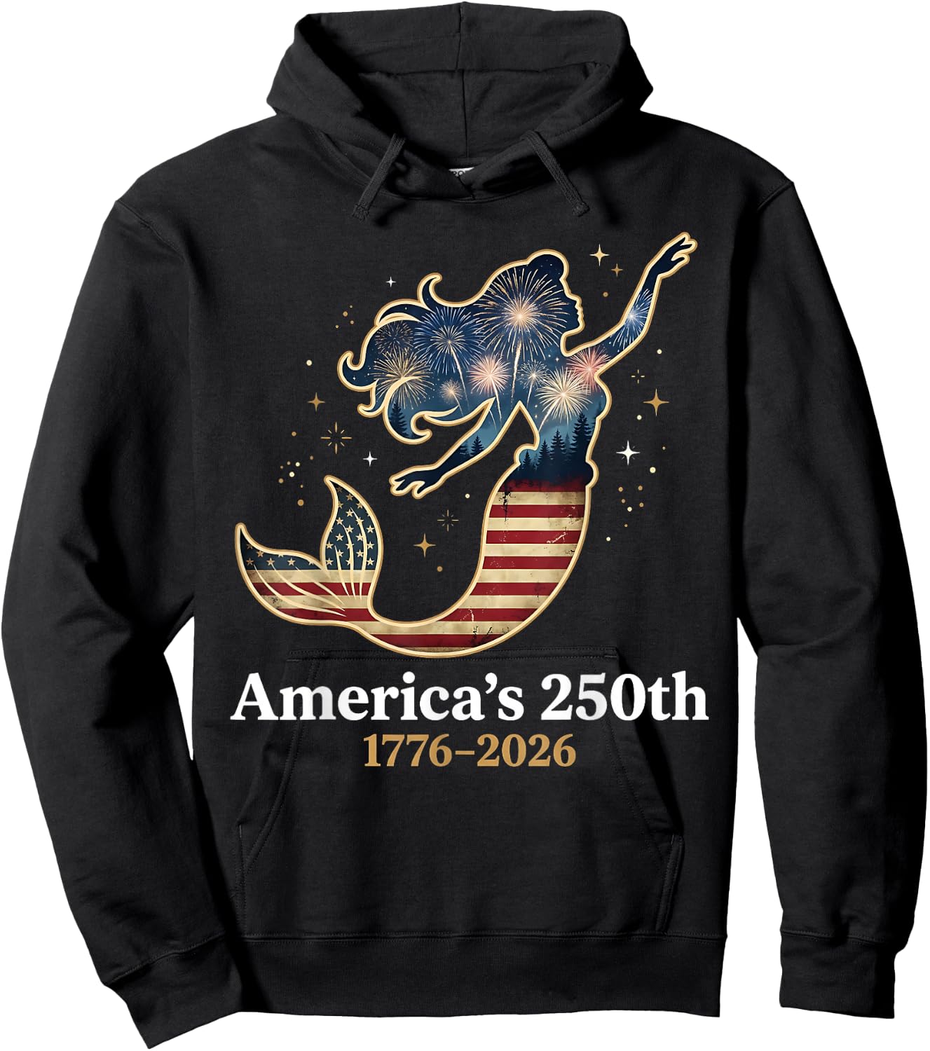 America’s 250th Mermaid 1776-2026 Patriotic 4th of July Hoodie - Hoodie | Black