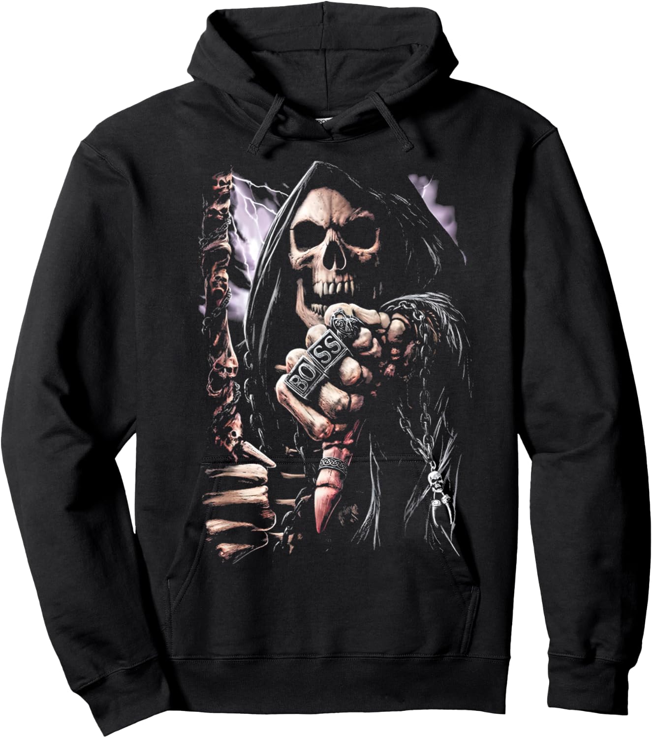 Scary Grim Reaper Boss Ring Death Skeleton Skull Halloween Hoodie - Hoodie | Black