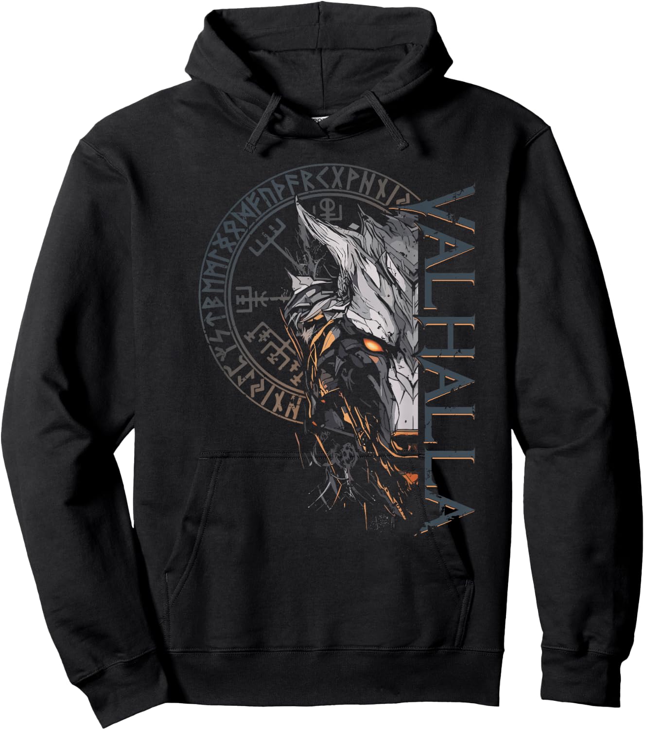 Walhalla Wolf Wolves Odins Runes Nordic Compass Viking , black Hoodie - Hoodie | Black