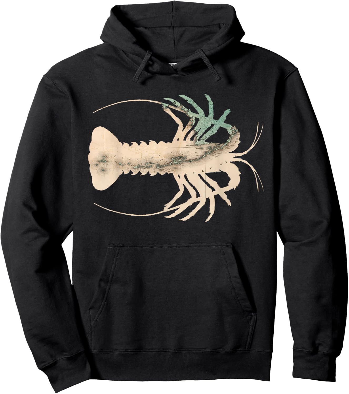 Florida Keys Caribbean Spiny Lobster Map Silhouette Hoodie - Hoodie | Black