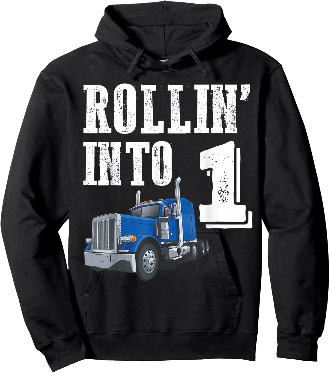 Rollin Into 1 Big Rig Semi Trailer Truck 1st Birthday Hoodie - Hoodie | Black