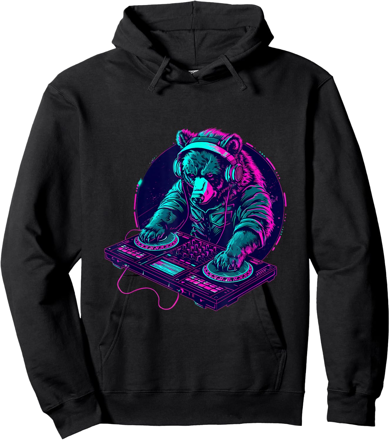 Bear DJ Turntable DJ Bear Music Producer Techno Beatmaker Hoodie - Hoodie | Black