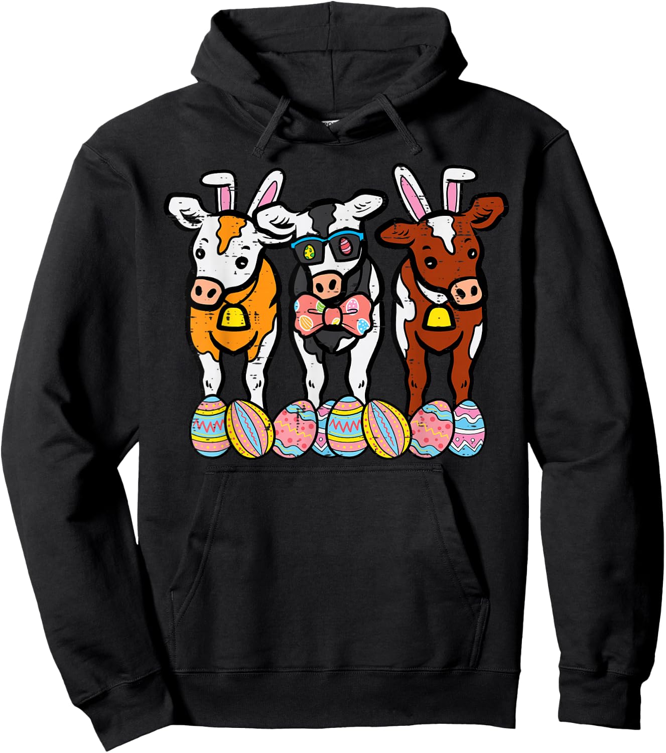 Easter Cow Bunnies Eggs Funny Rabbit Farming Men Women Kids Hoodie - Hoodie | Black