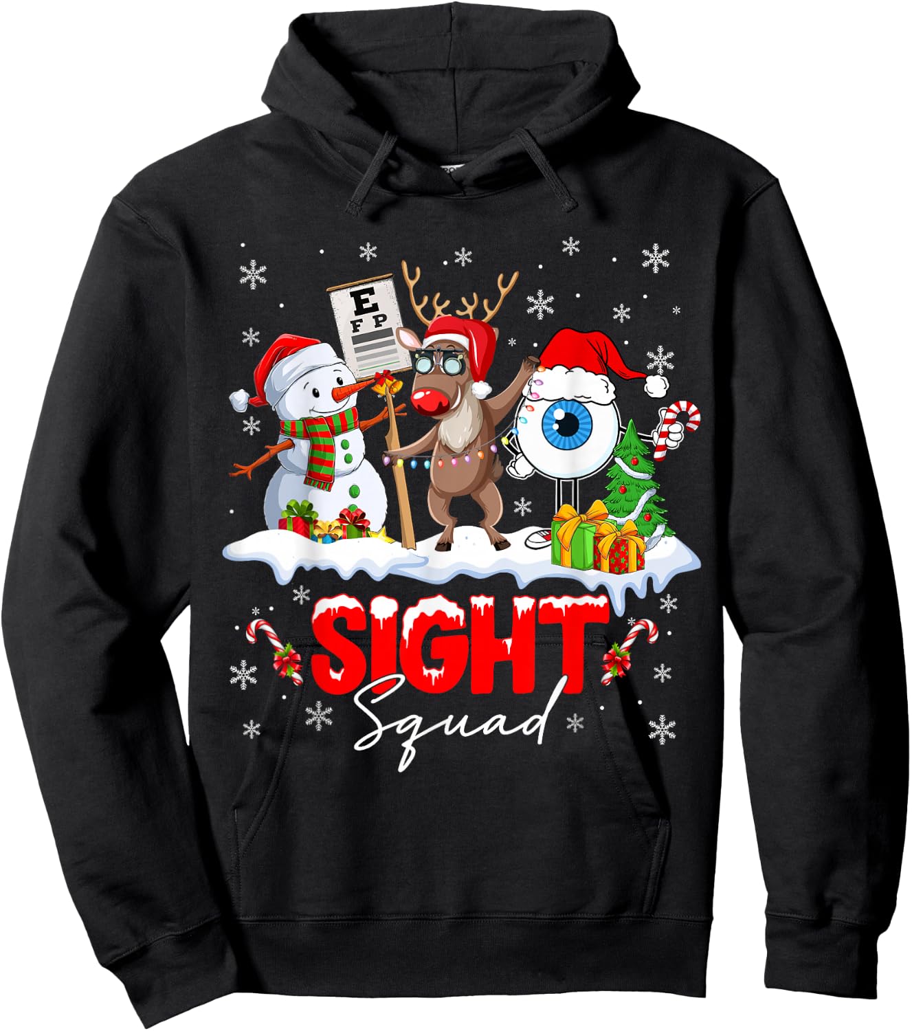 Christmas Sight Squad Santa Reindeer Optometrist Snowman Hoodie - Hoodie | Black