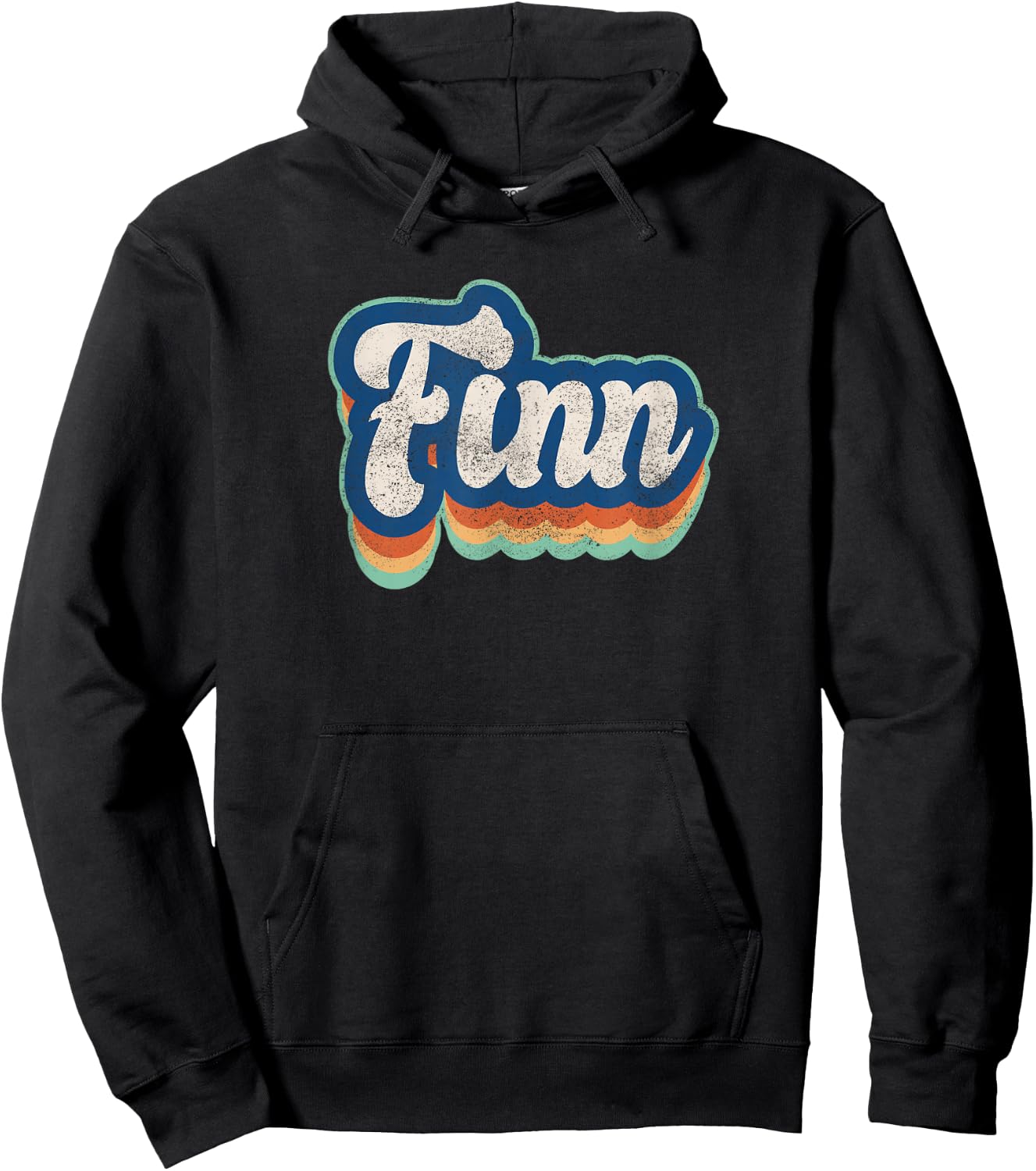 Finn First Name Boy Vintage Style 70s 80s Personalized Hoodie - Hoodie | Black