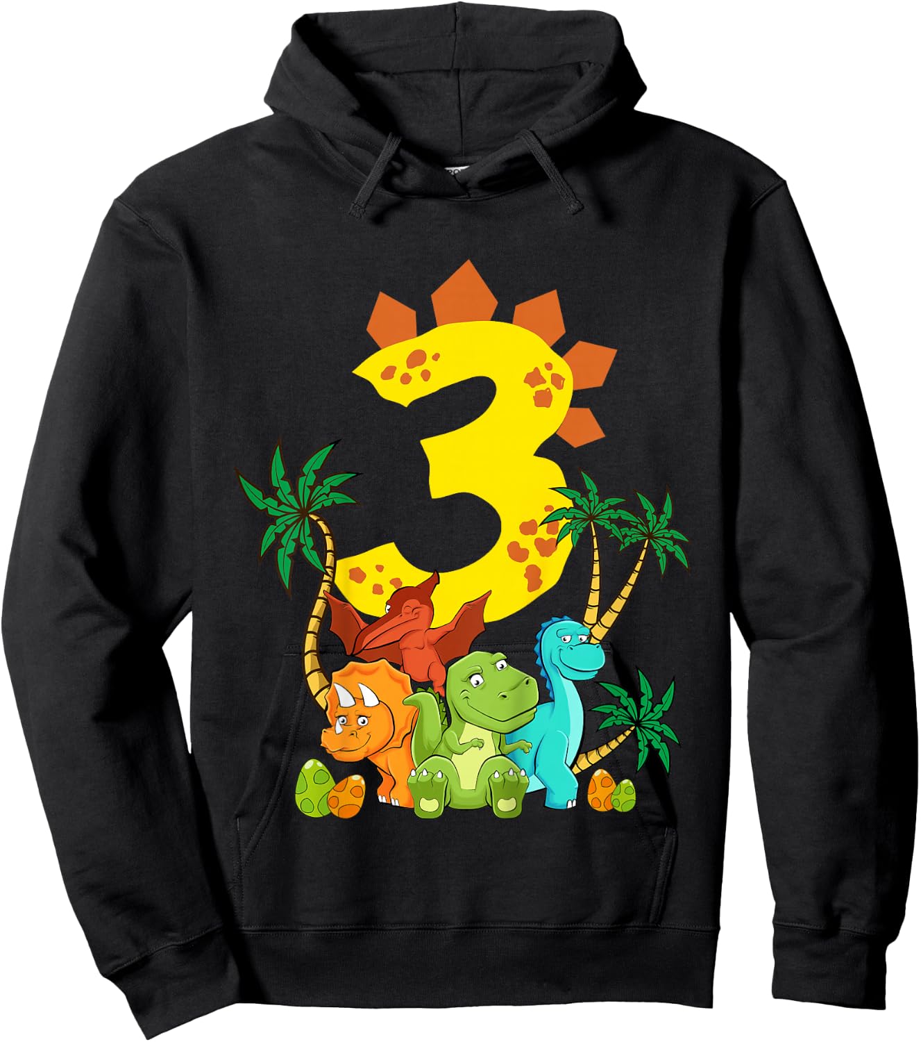 Children's 3 Years Birthday Boy Dinosaur Party Dino I Am 3 , black Hoodie - Hoodie | Black