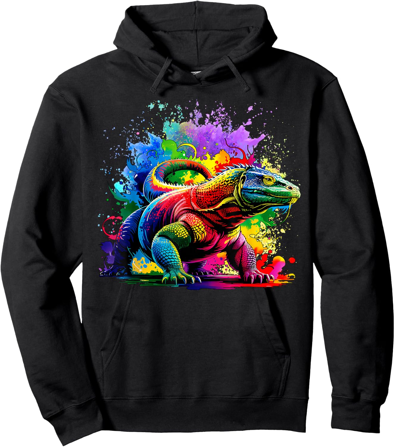 Colorful Splash Art Komodo Dragon Komodo Island Monitor Hoodie - Hoodie | Black