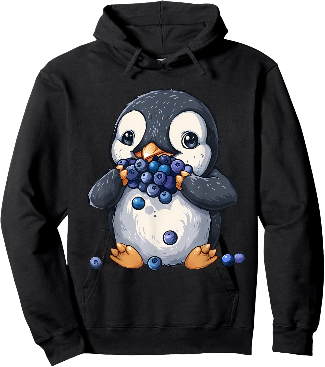Blueberry Penguin Cute Penguin Watercolor Animal Art Motif Hoodie - Hoodie | Black