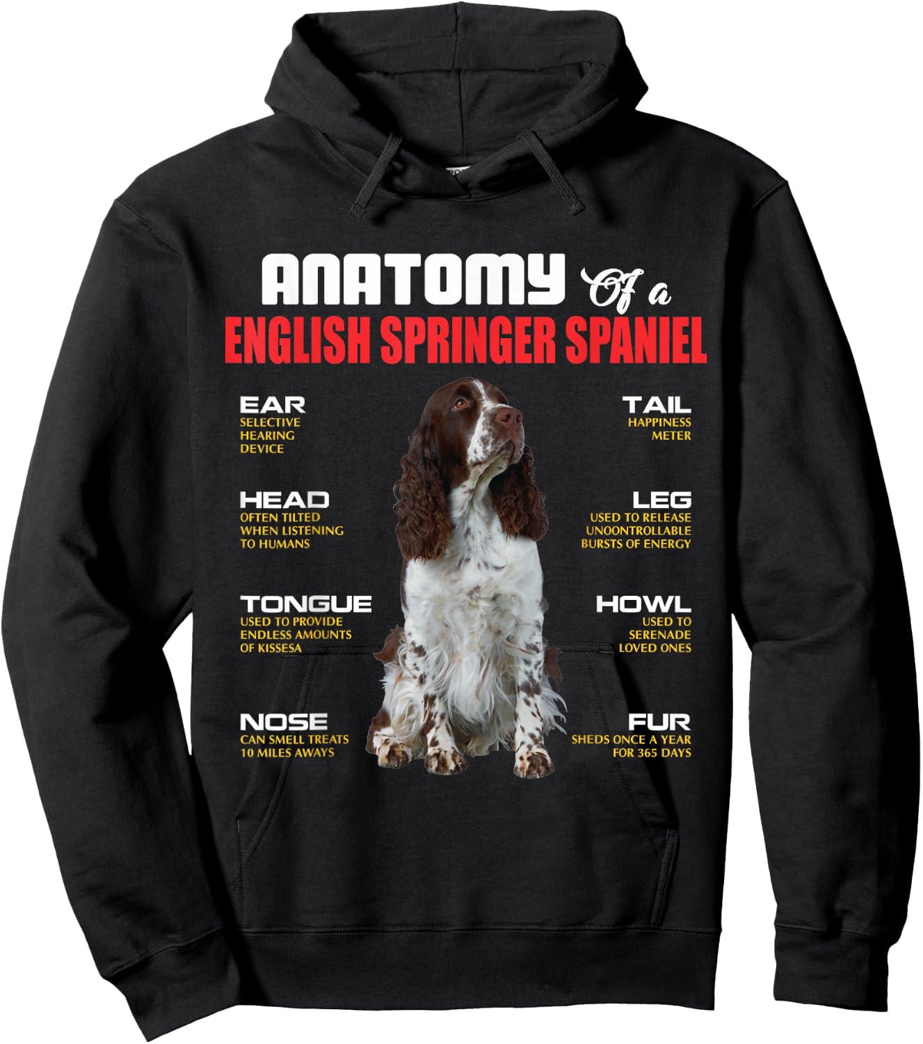 Anatomy Of A English Springer Spaniel Dogs Lover Hoodie - Hoodie | Black