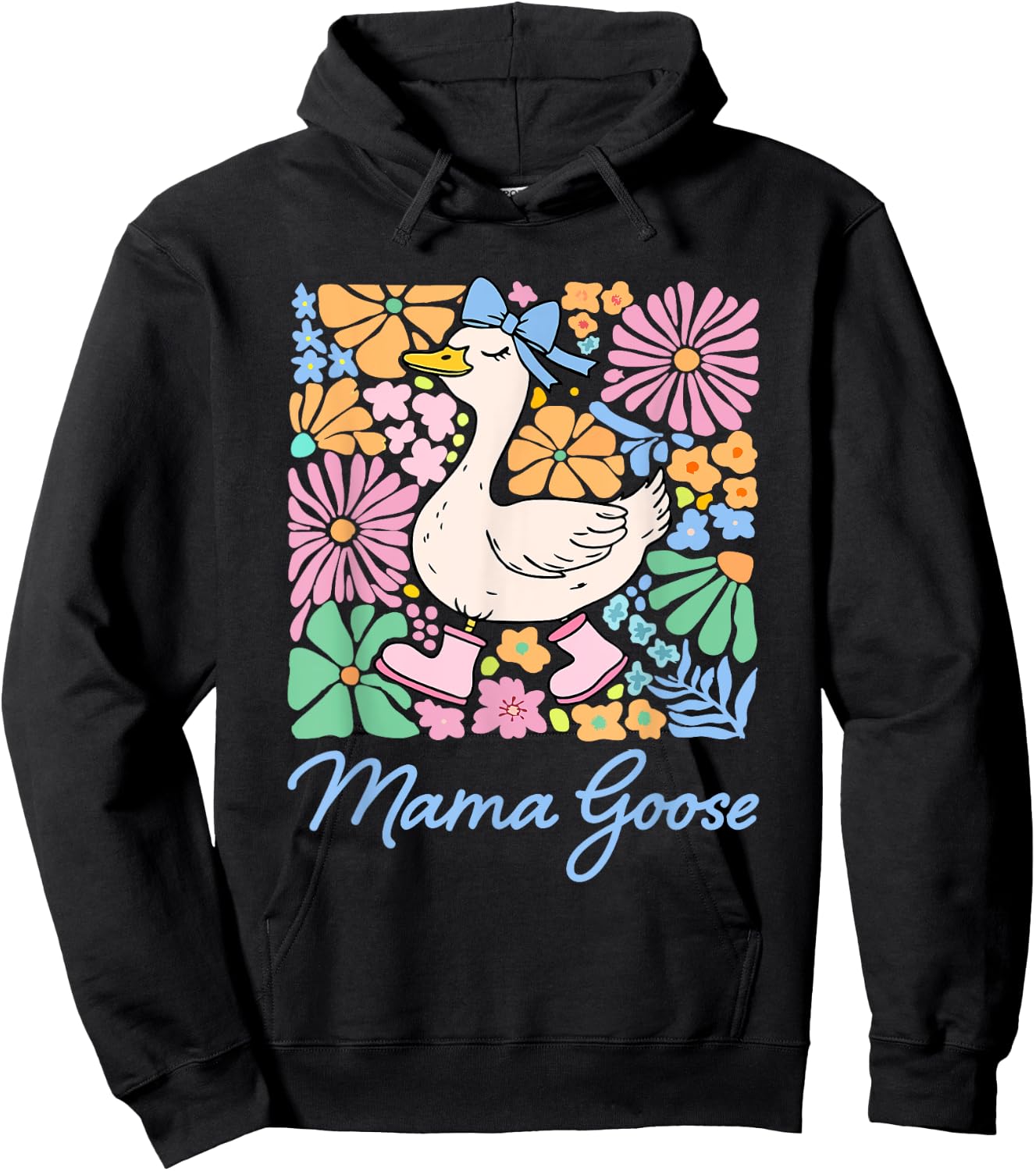 Cute Floral Mama Goose Coquette Mother's Day Silly Goose Hoodie - Hoodie | Black