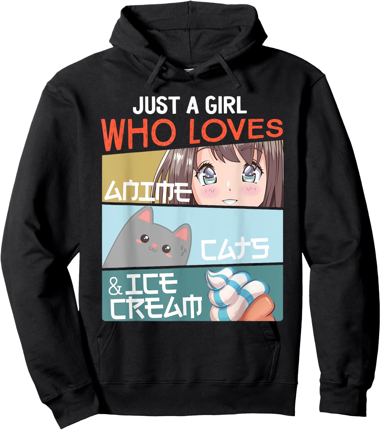 Just A Girl Who Loves Anime Cats Ice Cream Otaku Manga Lover Hoodie - Hoodie | Black