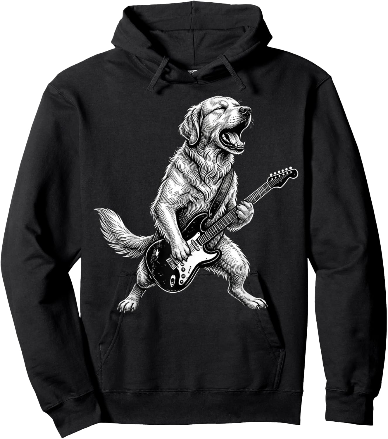 Funny Golden Retriever Dog Playing Guitar Hoodie - Hoodie | Black