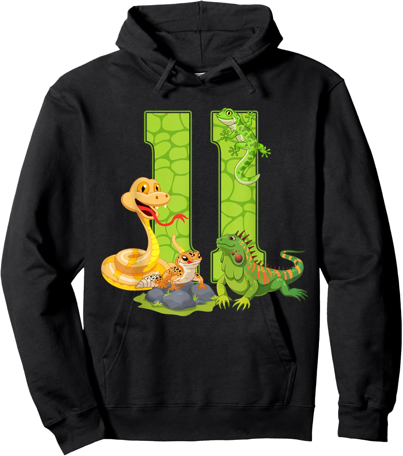 11th Birthday Snake Lizard Reptile 11 Year Old Birthday Part Hoodie - Hoodie | Black