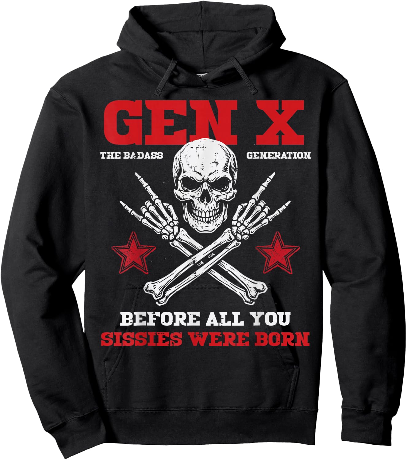 Gen X Skull Rock Badass Generation Funny Saying Men Women Hoodie - Hoodie | Black