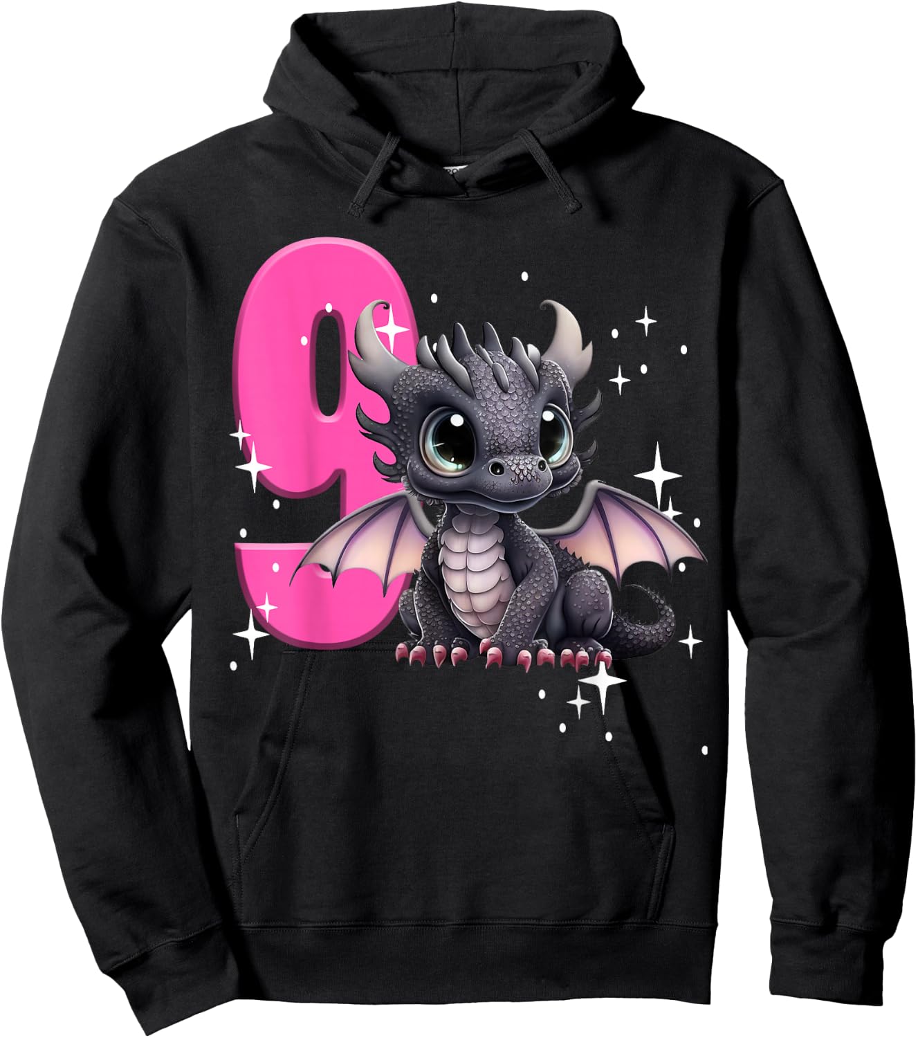 9th Birthday Shirt Dragon Party Birthday Girl Pink 9 Nine Hoodie - Hoodie | Black