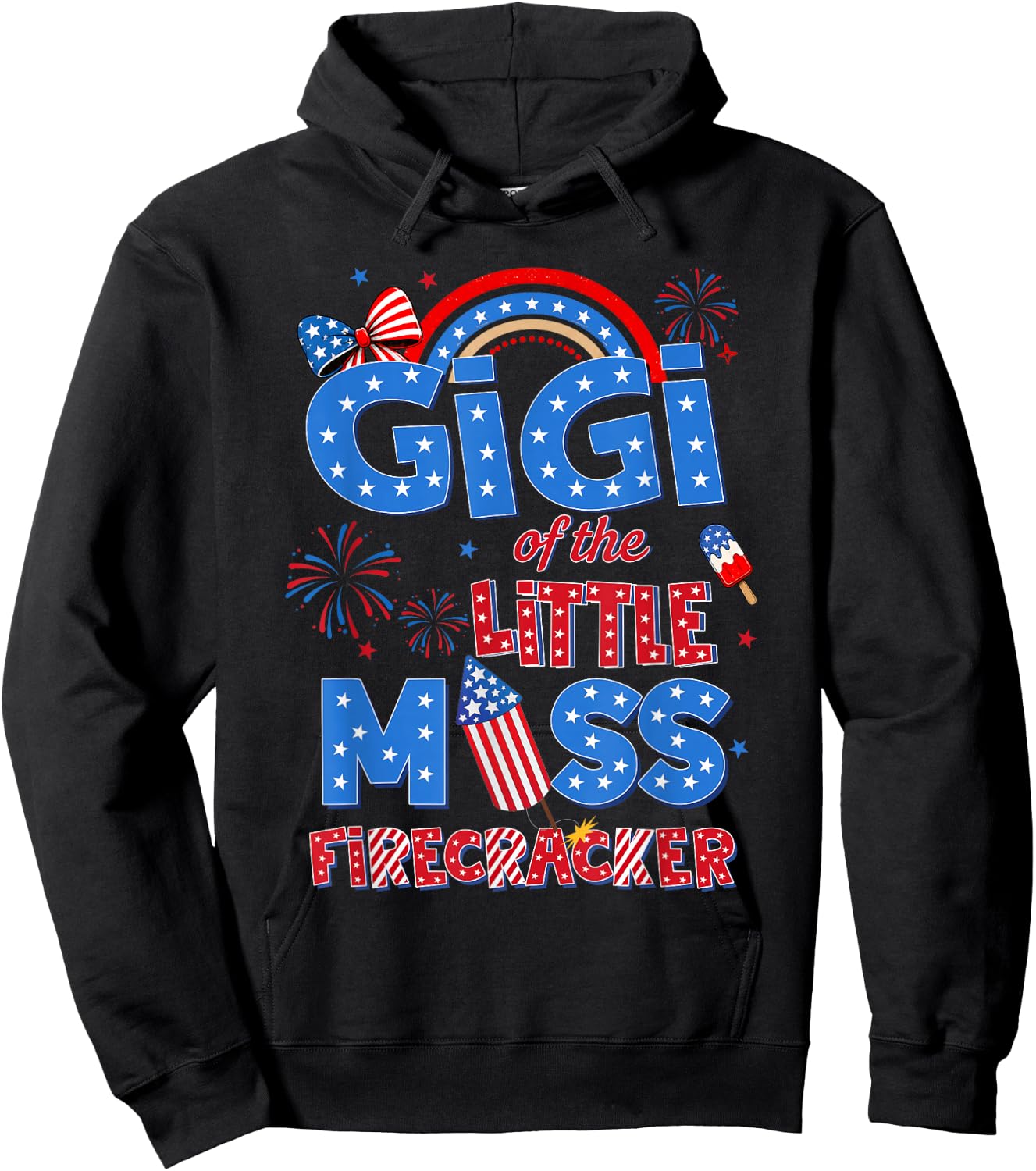 Gigi of the Little Miss Firecracker Birthday 4th of July Hoodie - Hoodie | Black