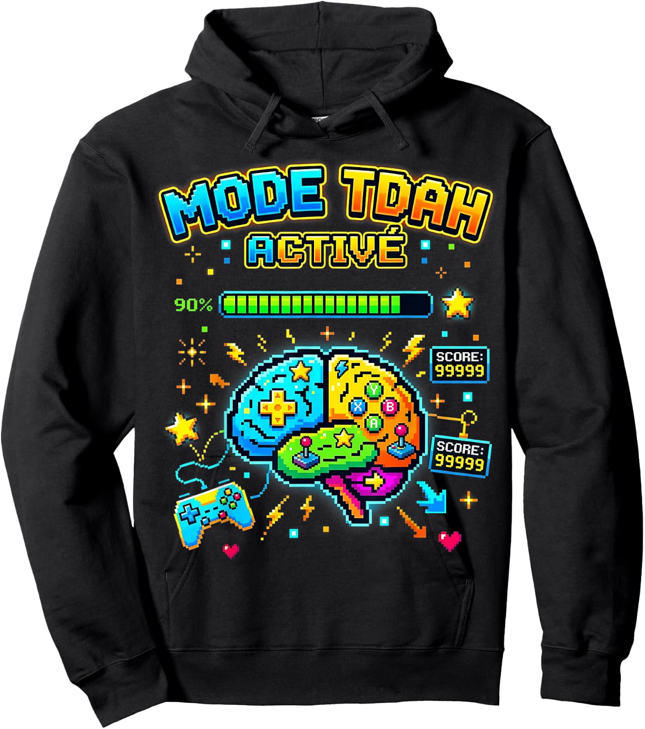 Gamer Mode TDAH Activé pour Neurodivergent Ado Enfant Hoodie - Hoodie | Black