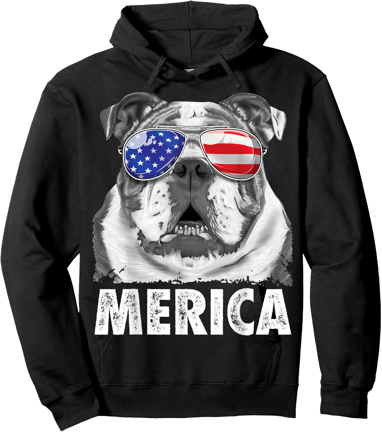 English Bulldog 4th of July Merica Men Women USA Flag Retro Hoodie - Hoodie | Black